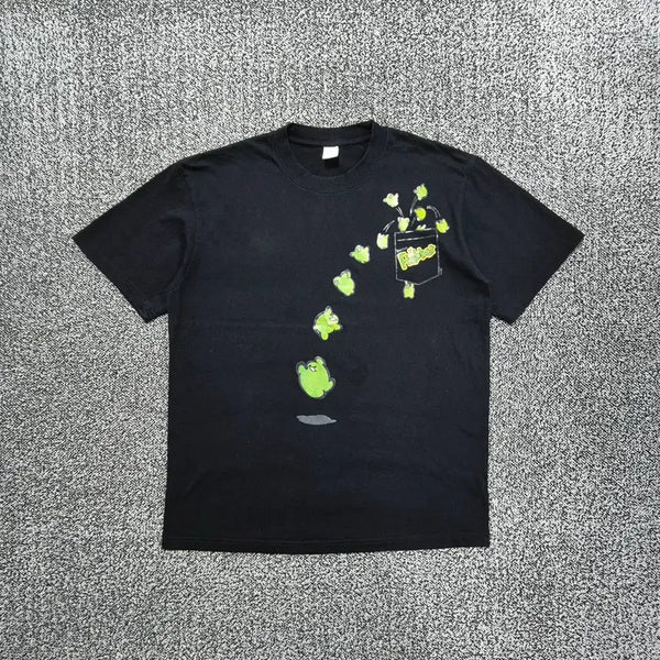 [BUNJANG] Vintage Green Alien Character Print Black T-Shirt / 빈티지9. 초록 외계인 캐릭터 프린팅 검정 반팔티