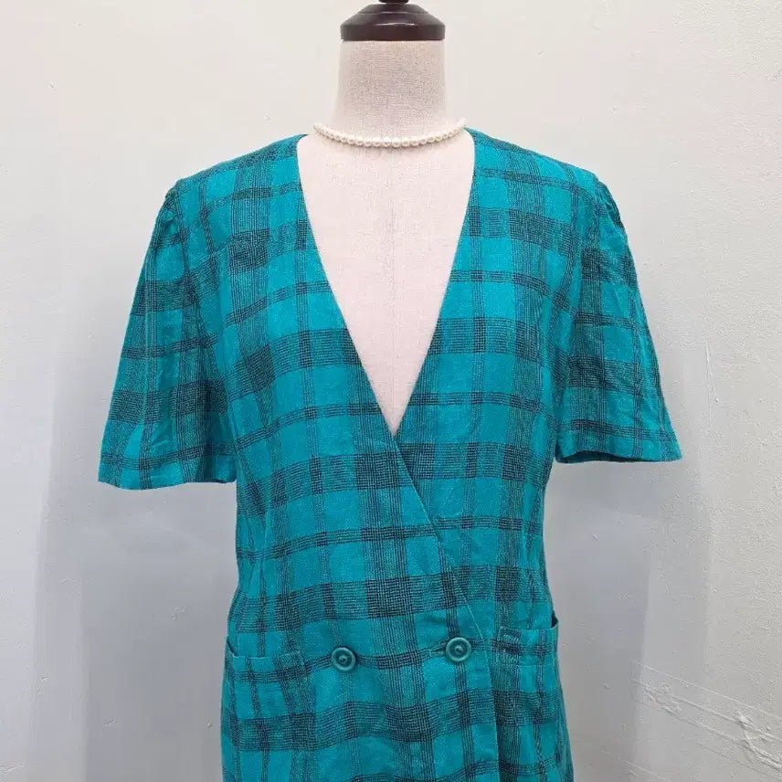 [BUNJANG] Dana Paris 100% Linen Check Short Sleeve Jacket / 다나 파리스 린넨100 체크 반팔 자켓