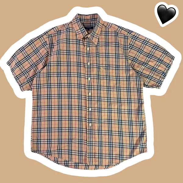 [BUNJANG] Authentic Burberry Beige Nova Check Short Sleeve Shirt / 정품 버버리 베이지 노바체크 반팔셔츠 (No.63)