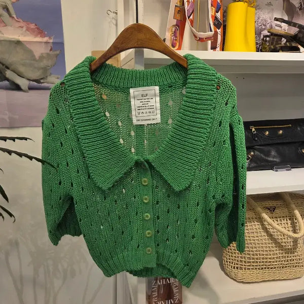 [BUNJANG] ELF Green Punching Knit Cardigan / ELF  엘프 그린 펀칭 니트 가디건