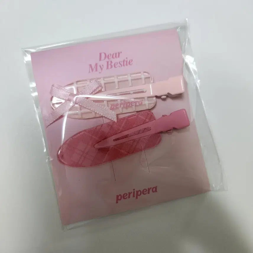 [BUNJANG] Peripera Pink Ribbon Hairpin Set (2 Pieces) / 페리페라 핑크 리본 헤어핀 세트