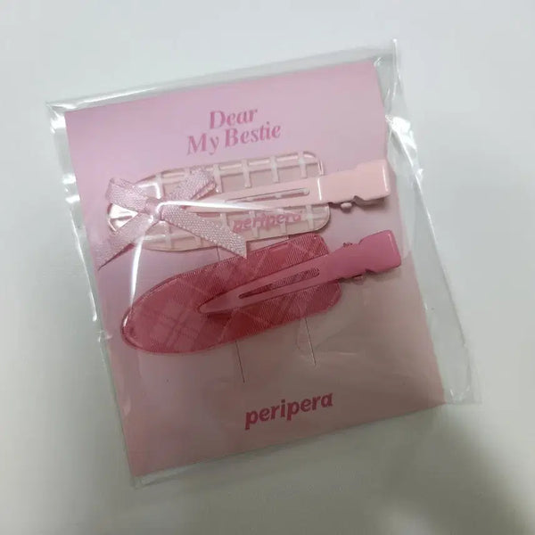 [BUNJANG] Peripera Pink Ribbon Hairpin Set (2 Pieces) / 페리페라 핑크 리본 헤어핀 세트