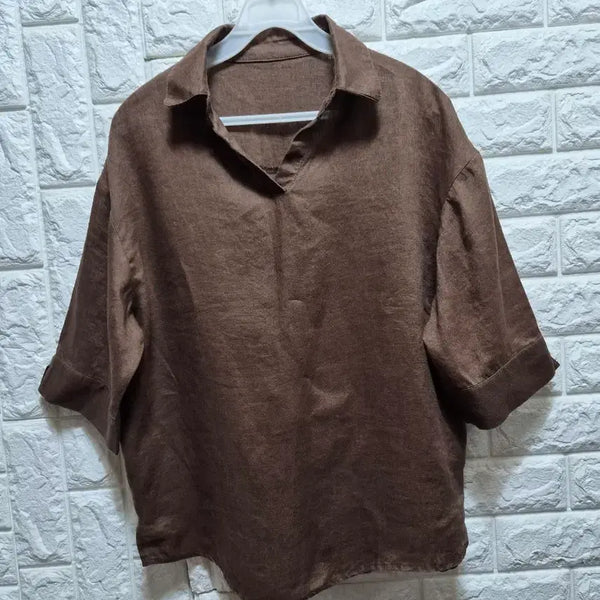 [BUNJANG] Brown 100% Linen Loose Fit Short Sleeve Shirt Size 55 / 브라운 린넨100 루즈핏반팔 셔츠55