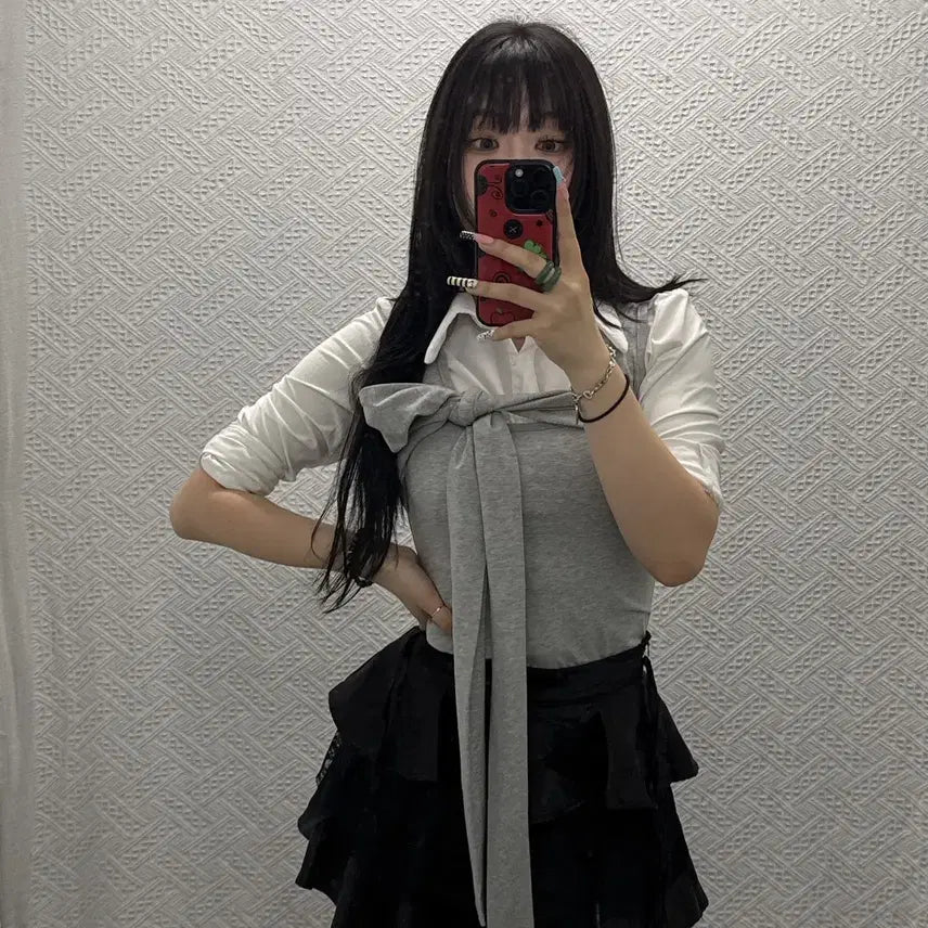 [BUNJANG] Gothic Goth Onyx Ribbon Layered Mini Skirt K0433 / 고딕 고스 오네갸루 레이스 란제리코어 리본 레이어드 미니스커트 K0433