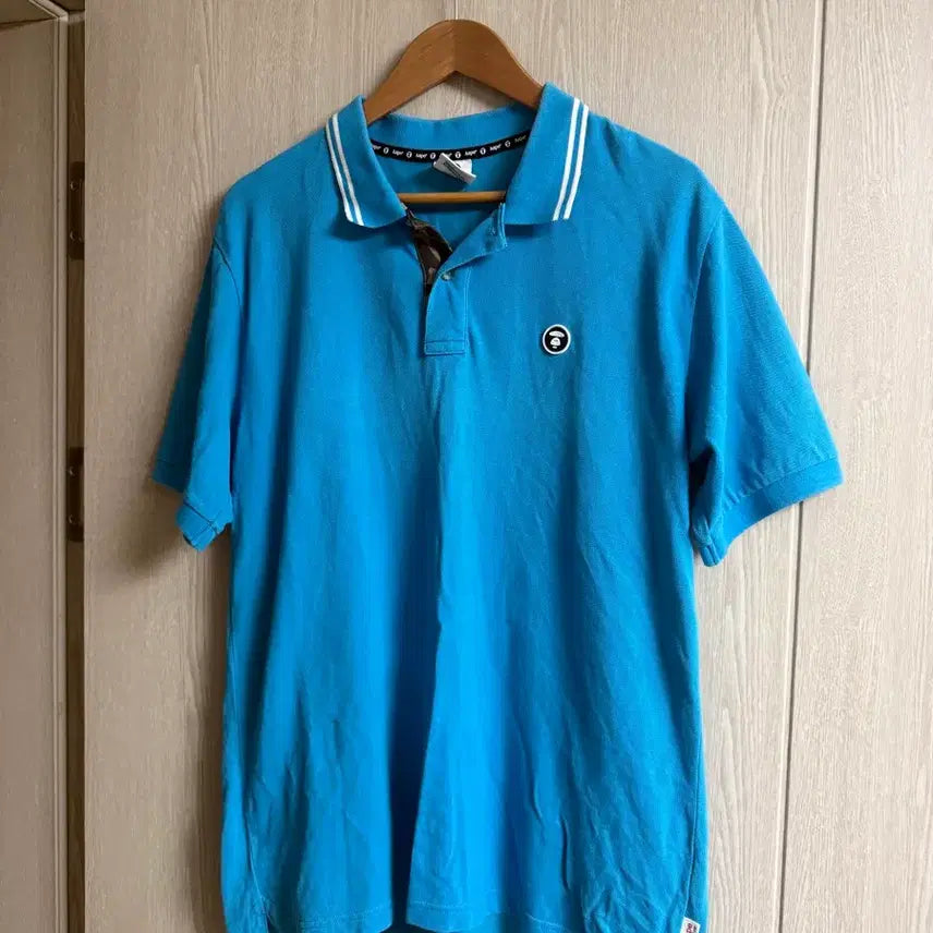 [BUNJANG] AAPE By A Bathing Ape One Point Logo PK Collar Short Sleeve T-Shirt (Sky Blue) / 베이프(AAPE) 원포인트 로고 PK 카라 반팔티 (스카이블루)