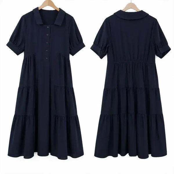 [BUNJANG] Navy Frill Short Sleeve Long Dress / 여M 네이비 프릴 롱 반팔 원피스