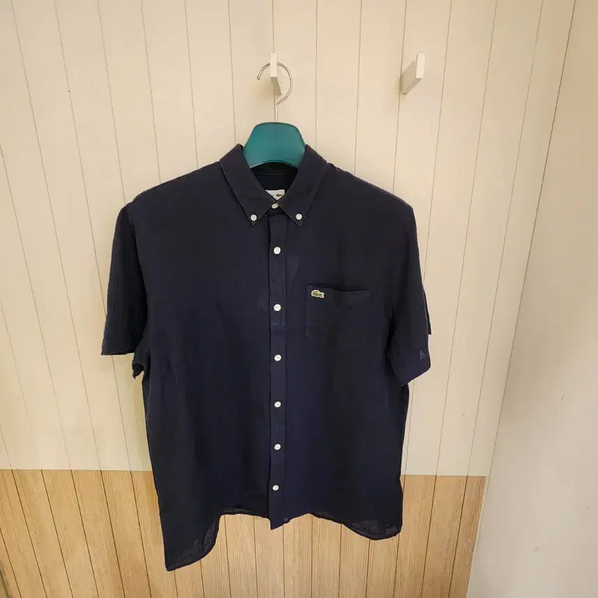 [BUNJANG] Lacoste Men's Linen Solid Short Sleeve Shirt / (새상품) 라코스테 남성 린넨 솔리드 반팔 셔츠