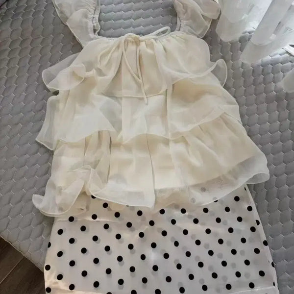 [BUNJANG] Chiffon Ruffle Polka Dot Dress / 쉬폰 프릴 도트 무늬 원피스