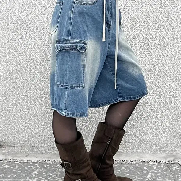 [BUNJANG] Vintage Street Casual Washed Bermuda Denim Cargo Shorts 26 inch / 빈티지 스트릿 캐주얼 워싱 버뮤다 데님 카고 반바지 26인치 C13001