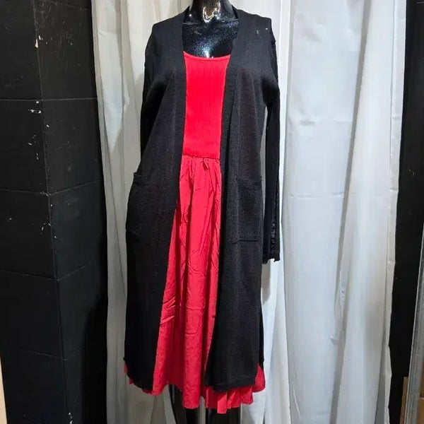 [BUNJANG] Black Long Cardigan with Open Slits and Pockets / 오픈 양쪽슬릿 포켓 블랙 롱가디건