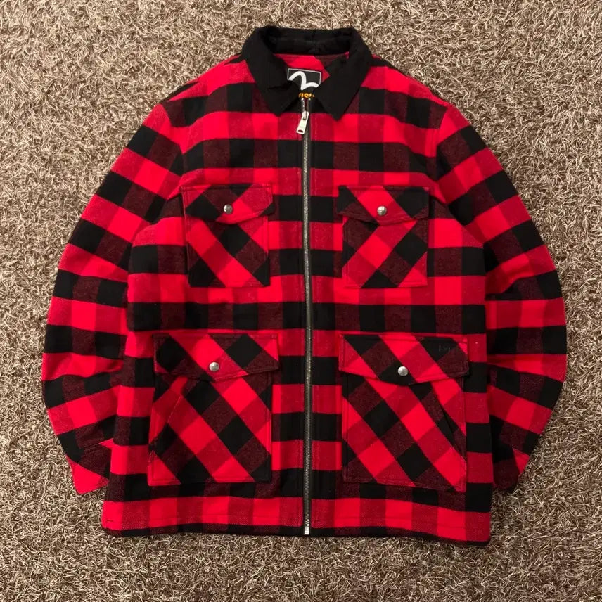 [BUNJANG] EVISU 110 Quad Pocket Zip-Up Check Jacket / 110 에비수 쿼드포켓 체크 집업 자켓