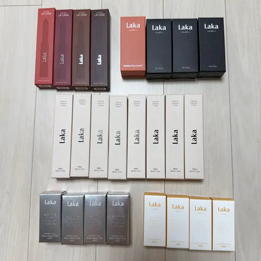 [BUNJANG] LAKA Tint, Brow Cara, Lip Liner Bundle Set / 미개봉) 라카 픽시 브로우 카라, 프루티 글램 틴트 미니 일괄, 립라이너