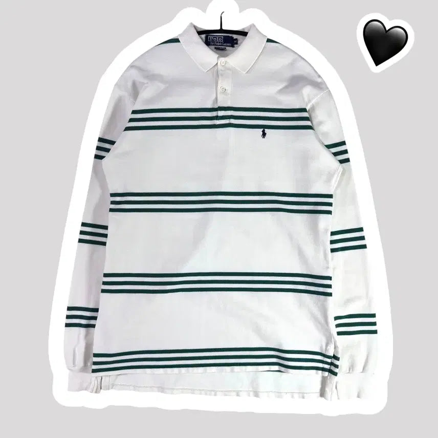 [BUNJANG] Polo Ralph Lauren Ivory Striped Polo T-Shirt / 폴로 랄프로렌 아이보리 단가라 카라티셔츠 (No.37)
