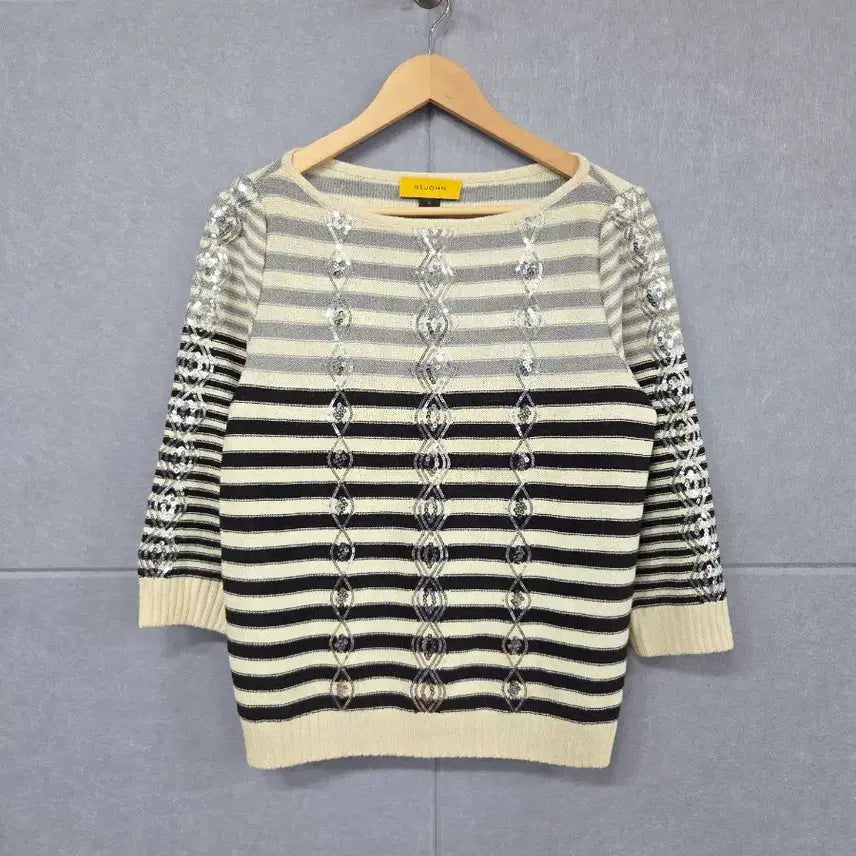 [BUNJANG] ST. JOHN Sequin Stripe Knit Top - Size M / ST. JOHN (세인트존) 스팽글 스트라이프 니트 탑
