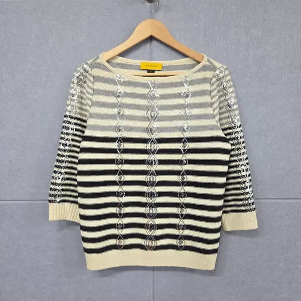 [BUNJANG] ST. JOHN Sequin Stripe Knit Top - Size M / ST. JOHN (세인트존) 스팽글 스트라이프 니트 탑