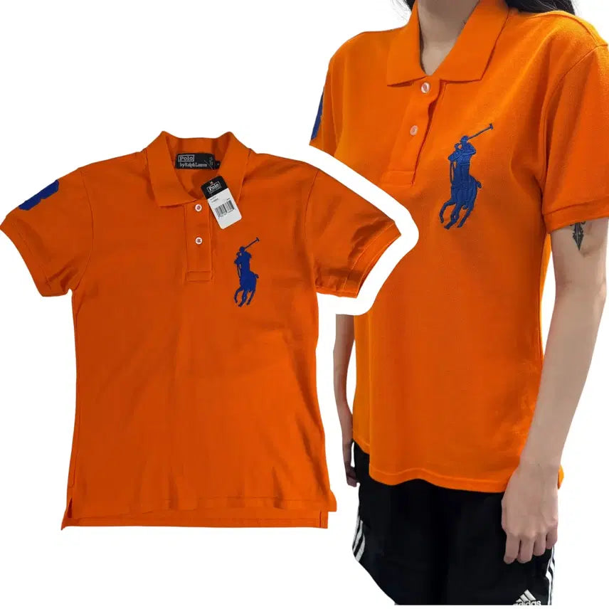 [BUNJANG] Polo Ralph Lauren Women's Orange Big Pony Short Sleeve Polo Shirt / 새상품 우먼 폴로 랄프로렌 오렌지 빅포니 반팔카라티 (No.38)