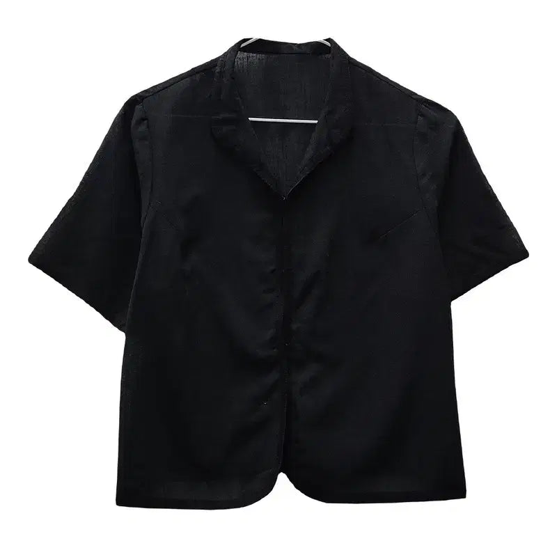 [BUNJANG] Linen Blend Black Blouse OS / 재패니즈 미니멀 린넨블렌디드 블랙 블라우스 OS