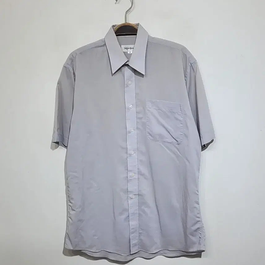 [BUNJANG] Saint Laurent Solid Color Pocket Logo Short Sleeve Shirt / (100) 입생로랑 반팔셔츠 단색 포켓 로고 YSL 반팔남방 국내판