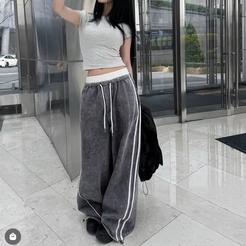 [BUNJANG] Hatsukoshi Tokyo Slim Crop T-Shirt + Washed Pigment Training Pants Set / SET / 하츠코시 도쿄 슬림 크롭티 + 워싱 피그먼트 트레이닝 바지