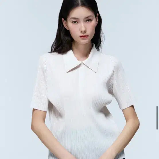 [BUNJANG] Monplissé Pleats Collar Short Sleeve Knit Ivory / 몽플리쎄 플리츠 카라 반팔 니트 아이보리 이세이미야케