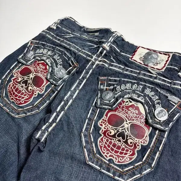 [BUNJANG] Laguna Beach 00s Y2K Punk Deadstock Stitch Embroidered Denim Pants / 라구나비치 00's Y2K 펑크 데드스탁 스티치 자수 데님팬츠 R2443