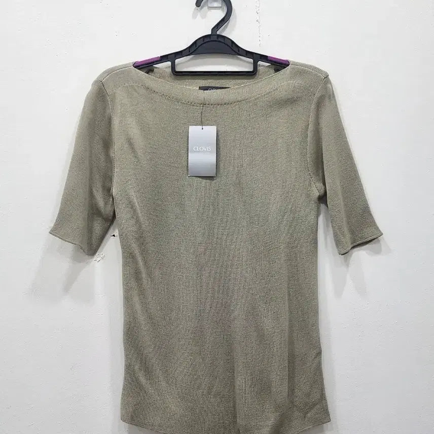 [BUNJANG] Clovis Short-Sleeve Knit Top - Olive Khaki / [F] 새상품 클로비스 연카키 반팔 니트 톡톡한 재질