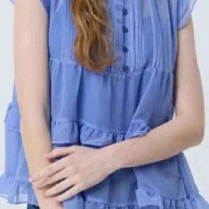 [BUNJANG] LeShop Sky Blue Frill Blouse / LeShop 하늘색 프릴 블라우스