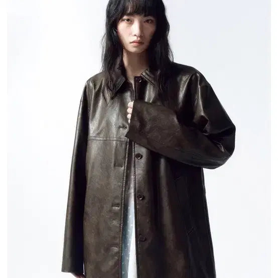 [BUNJANG] Insilence Faux Leather Car Coat Brown Size M / 인사일런스 포우 레더 카코트 BROWN M사이즈