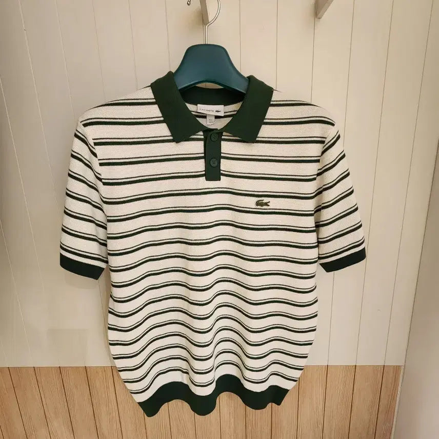 [BUNJANG] Lacoste Men's Striped Pique Short Sleeve Polo Sweater / (새상품) 라코스테 남성 스트라이프 부클 반팔 폴로 스웨터 (카라티)