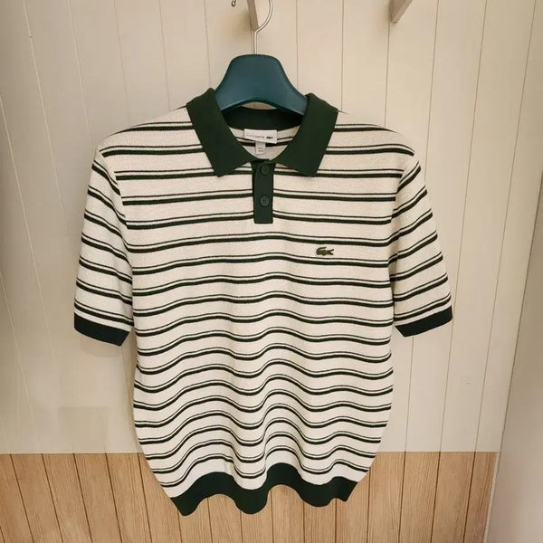 [BUNJANG] Lacoste Men's Striped Pique Short Sleeve Polo Sweater / (새상품) 라코스테 남성 스트라이프 부클 반팔 폴로 스웨터 (카라티)
