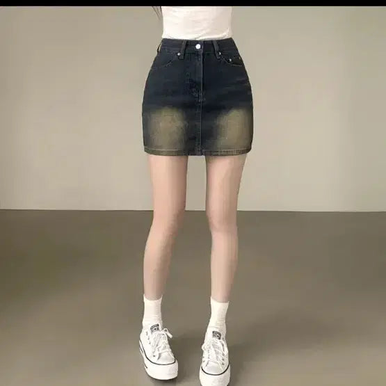 [BUNJANG] Vintage Washed Denim Skirt (M) / 데님 스커트 빈티지 워싱 m 한번 착용