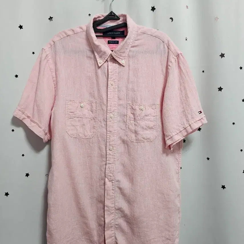 [BUNJANG] Tommy Hilfiger Pink Premium Linen Short Sleeve Shirt M / 타미힐피거 핑크 프리미엄 린넨 반팔 셔츠m