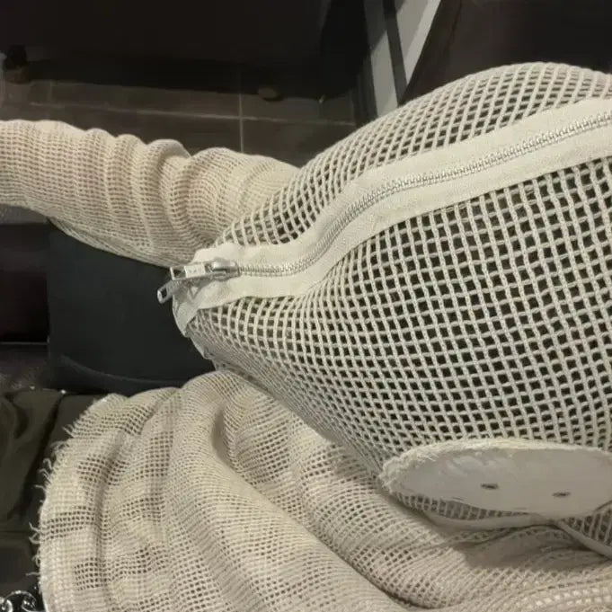 [BUNJANG] AISHITO Mesh Zip Hoodie Beige XL / 아이시토 메쉬 집 후드 베이지 XL