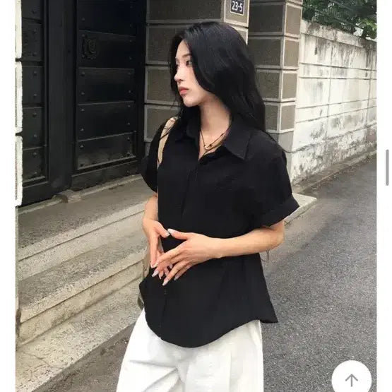[BUNJANG] Black Short-Sleeve Shirt / 검정 반팔 셔츠 딱한번피팅만