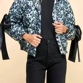 [BUNJANG] Leopard Print Puff Sleeve Jacket with Ribbon Detail / 호피 리본 퍼프 자켓 수입