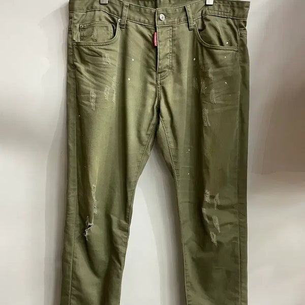 [BUNJANG] DSQUARED2 Khaki Distressed Painted Denim Pants (Size 50) / [DSQUARED2] 카키 디스트로이드 페인팅 데님팬츠 (50) 8.9