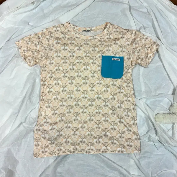 [BUNJANG] Miu Miu Floral Print Contrast Pocket T-Shirt / 미우미우 플로럴 프린트 포켓 티셔츠
