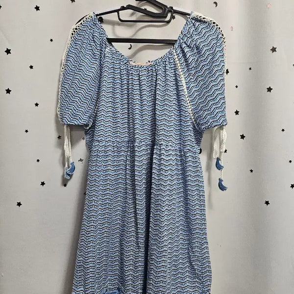 [BUNJANG] Juicy & Judy Ruffled Off-Shoulder Mini Dress Blue / 쥬시앤쥬디 프릴 오프숄더 미니 원피스 블루 85