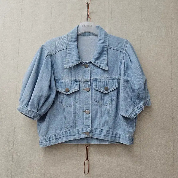 [BUNJANG] Puff Sleeve Denim Crop Jacket / 퍼프 데님크롭자켓  ~66