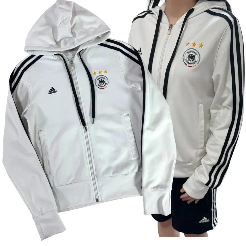 [BUNJANG] Adidas Germany White Hooded Track Top Jersey / 아디다스 독일 화이트 후드 트랙탑 져지 (No.59)