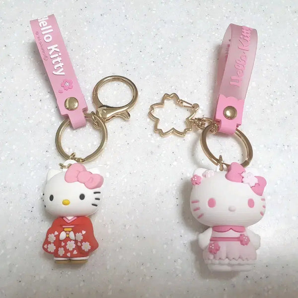 [BUNJANG] Sanrio Hello Kitty Kimono Cherry Blossom Keychain / 헬로키티 키링 기모노 벚꽃 정품 산리오 열쇠고리 일본 원피스