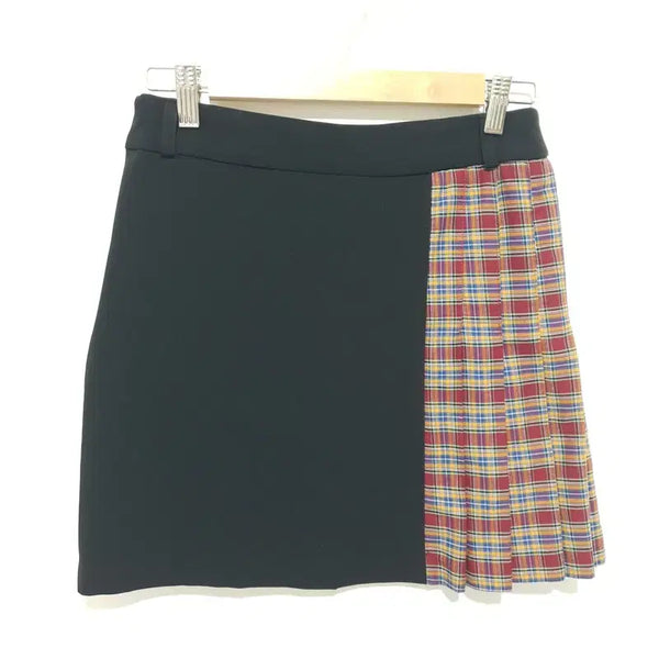 [BUNJANG] Tachato Check Pleated Color-Block Asymmetrical Skirt / 타게토 체크 플리츠 배색 언발 스커트 2_S2185