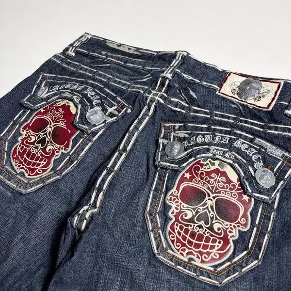 [BUNJANG] Laguna Beach 00s Y2K Punk Deadstock Stitch Embroidered Denim Pants / 라구나비치 00's Y2K 펑크 데드스탁 스티치 자수 데님팬츠 R2444