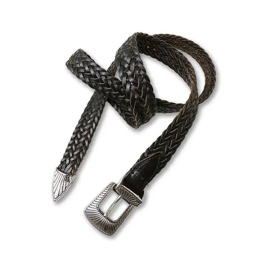 [BUNJANG] Savage Black Genuine Leather Western Weaving Belt / 세비지 [Savage] 블랙 리얼 레더 웨스턴 위빙 벨트