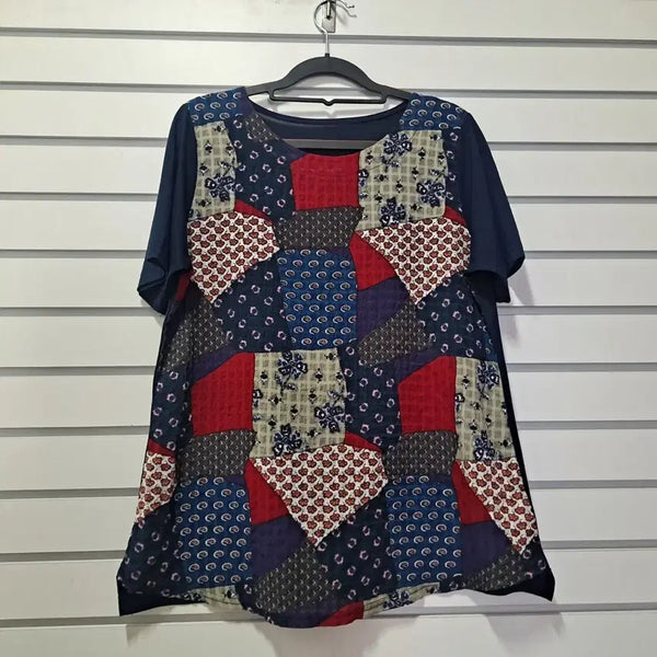 [BUNJANG] Colorful Pattern Short Sleeve Blouse Size 66 / 화려한 컬러패턴 반팔 블라우스 66 옷장꾸미기