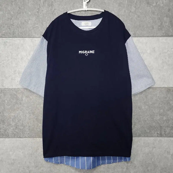 [BUNJANG] Studio Tomboy Mix Match Short Sleeve T-Shirt Navy Size F / 스튜디오톰보이 여성 셔츠 믹스 매치 반팔티 (사이즈 F)
