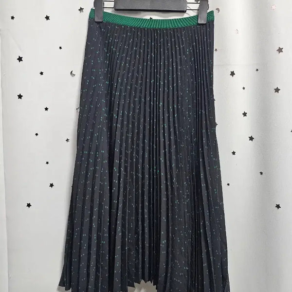 [BUNJANG] Uniqlo Pleated Skirt Charcoal Green Dot M / 유니클로 플리츠 스커트 챠콜 그린 도트 m