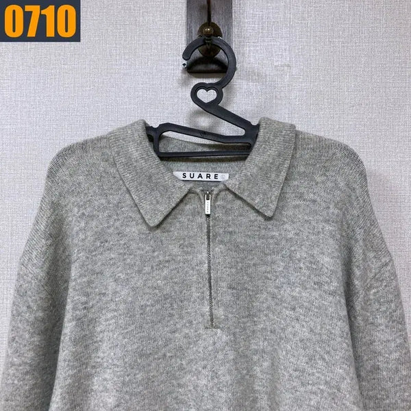 [BUNJANG] Suela Grey Knit Half-Zip Sweater / 100 수에라 회색 니트 반집업