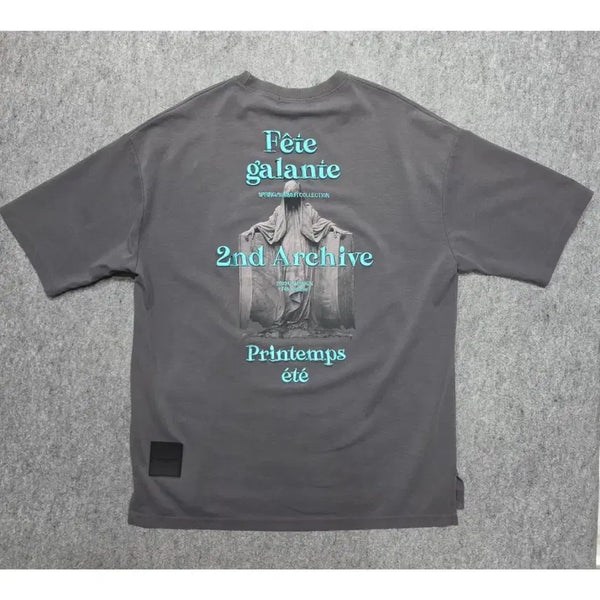 [BUNJANG] 2nd Archive Sculpture Printing 3D Embroidery Short Sleeve T-Shirt / 2nd Archive 조각상 프린팅 입체 자수 반팔티