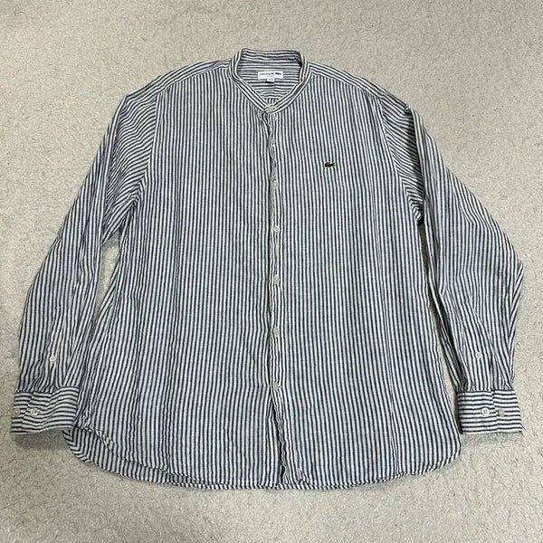 [BUNJANG] Lacoste Linen Henry Neck Striped Shirt L (105) / 라코스테 린넨 헨리넥 스트라이프 셔츠 L 105